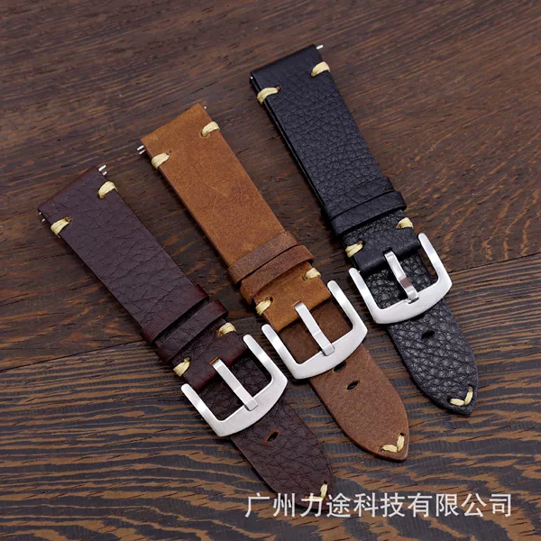 New handmade retro leather strap litchi grain top layer leather bracelet soft men's and women's 2022mm in stock wholesale