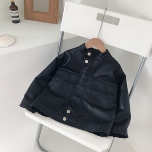[Ready Stock, No Replacement When Sold Out] Boys' Leather Jackets, Spring & Fall Kidsren's Jackets, Pure Color Short Tops for Kidsren and Middle-Aged Kidsren