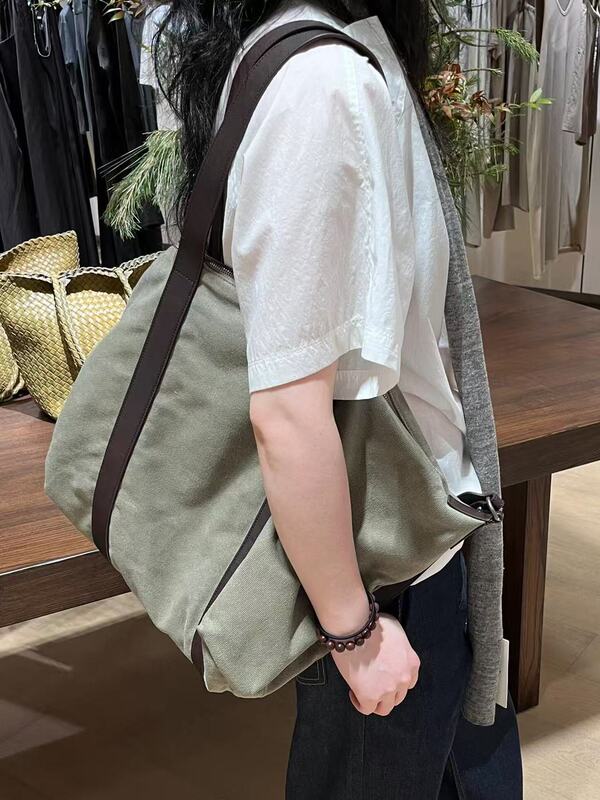 网红同款时尚百搭托特撞色拼接帆布设计手提单肩包包女|undefined