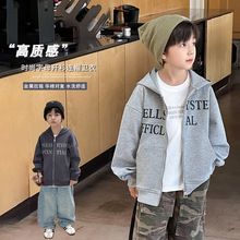 艾摩贝贝儿童帅气宽松开衫外套2025秋男女童韩版字母连帽拉链卫衣