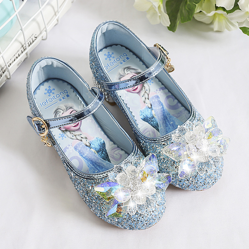 Girls High Heels Spring Fashion Kidsren's Crystal Shoes Princess Sequin Shoes Little Girl Catwalk Performance Shoes Elsa