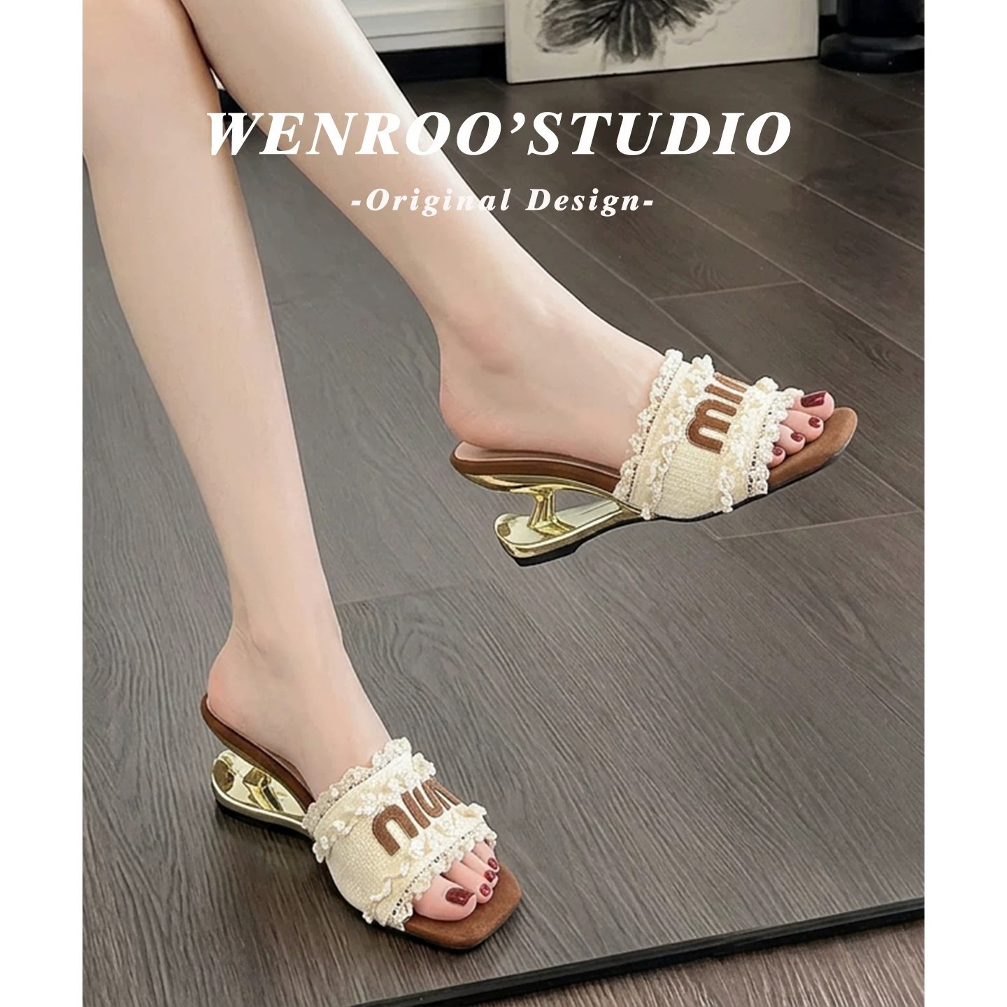 2026 nuevo nicho francés de encaje sandalias de tacón alto para mujeres de verano ropa exterior de alta sensación de pendiente de dedos descubiertos zapatillas de talón