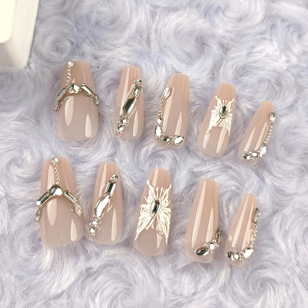 Ventas calientes suaves de una larga uña trapezoidal suave mariposa parche de uñas 10 piezas de papel de tarjeta de diamante para usar uñas