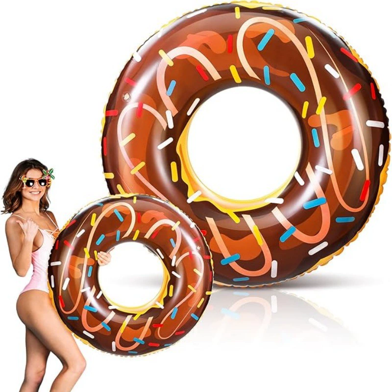 Надувной круг для плавания из ПВХ, розово-коричневый, спортивные принадлежности для плавания, милый пончик, надувной пляжный круг для плавания