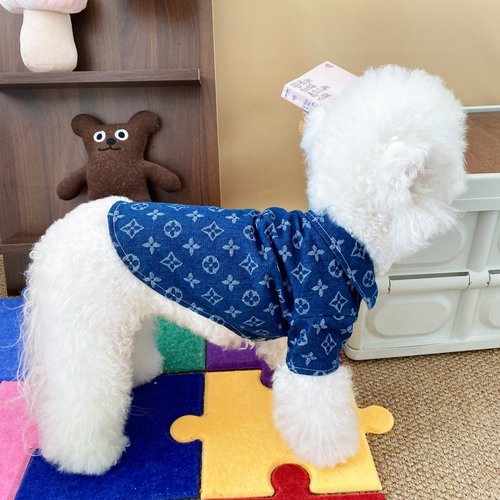 Dogs and cats spring and summer denim short-sleeved shirt Korean handsome small and medium-sized dog clothes Teddy Bichon Bear Yorkshire