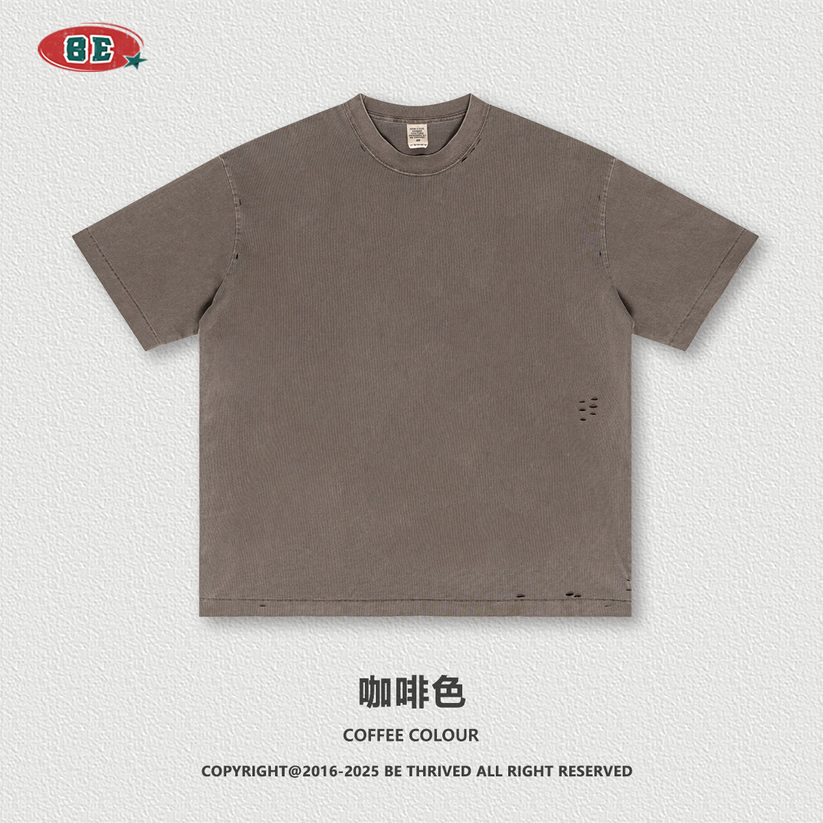 BE ropa de hombre 2025 marca de tendencia transfronteriza de verano gradiente hacer viejo peso pesado suelto agujero de manga corta camiseta set hombre personalizado image 9