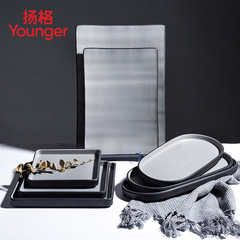 Yange imitation porcelain buffet barbecue rectangular plate commercial hot pot beef flat plate sushi plate plastic plate melamine tableware