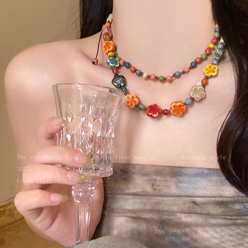 Colar de contas de vidro estilo étnico dopamina para mulher_voghion.com