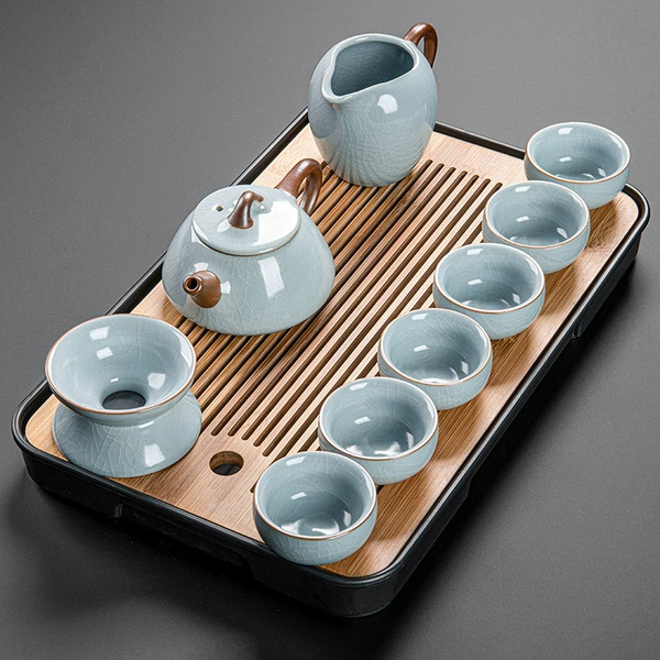 Ruyaoyun bluestone pot set 9 pieces + rectangular black tea tray