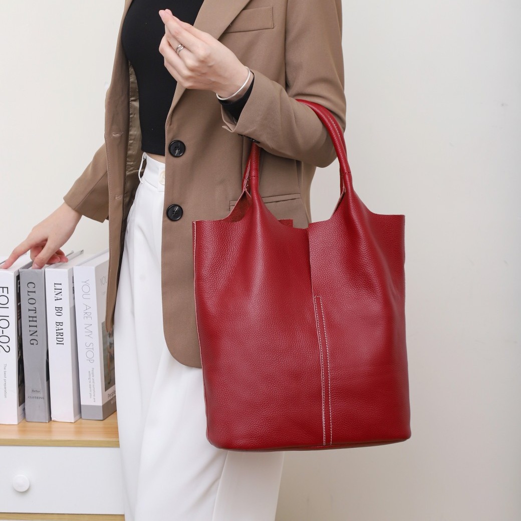 First layer cowhide casual large bag shoulder bag underarm bag women's bag fashionable large capacity practical high-grade mother and child bag