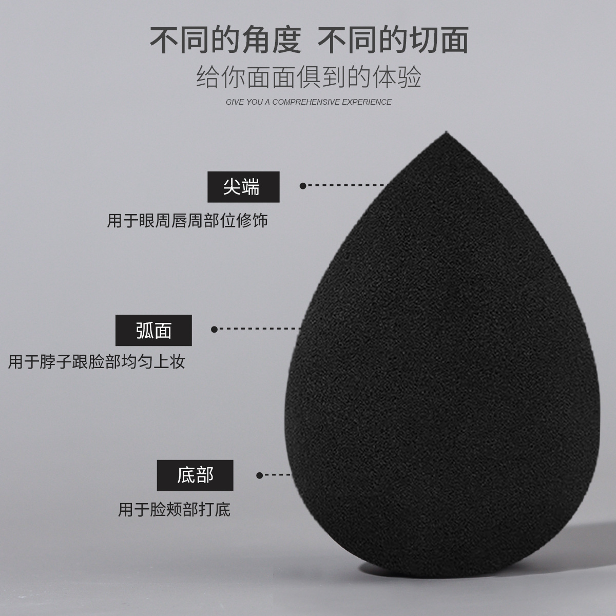 Fábrica directa huevo de maquillaje caja de polvo de gota de agua polvo huevo de maquillaje negro huevo de maquillaje biselado esponja polvo de polvo