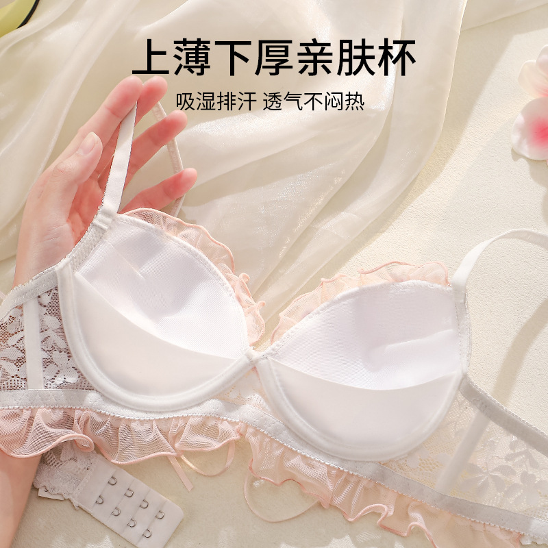 新款原版公主风绑带设计少女欲蕾丝内衣小胸聚拢日系少女文胸套装|undefined