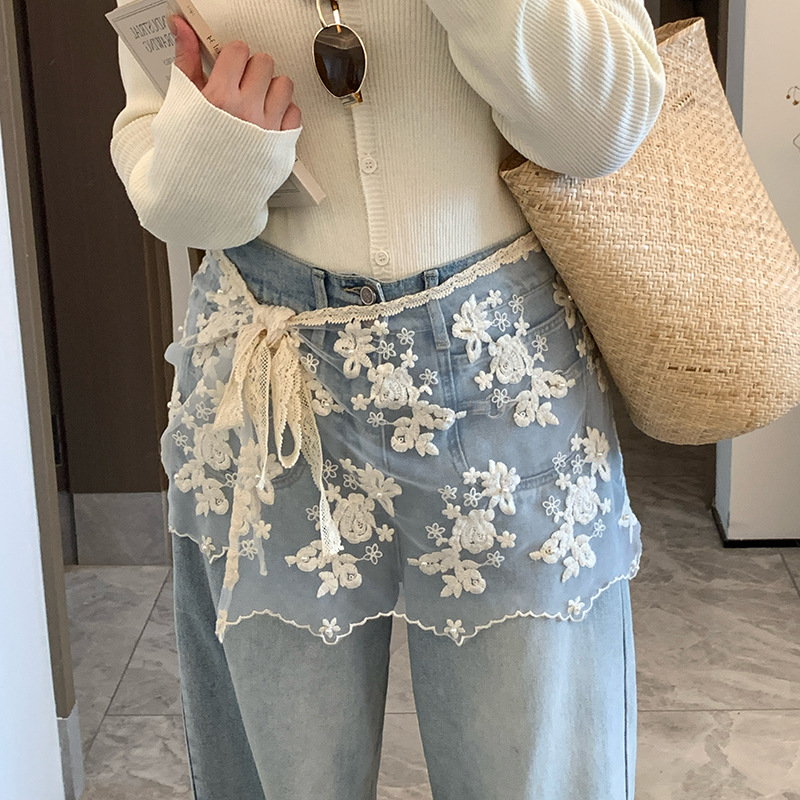Shuangtian 2026 Summer New Plus-Size Women's Fashion Stylish Casual High-End Lace Trim Skirt 9357
