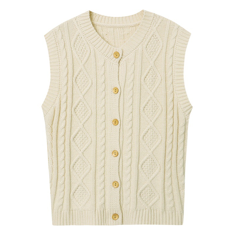 3th mañana estilo francés botón antiguo giro textura apilados punto chaleco cardigan ZY1090
