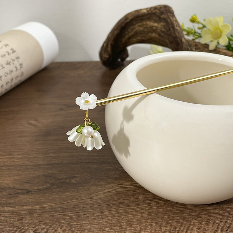 Nueva horquilla de flores de estilo antiguo chino, horquilla de sentido avanzado moderno, horquilla de cabello femenino, horquilla de Hanfu, tocado de horquilla de madera