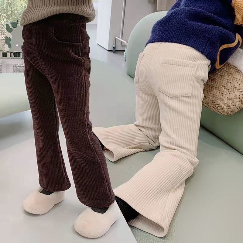 女童裤子春秋儿童加绒一体绒喇叭裤宝宝加厚洋气雪尼尔加绒长裤