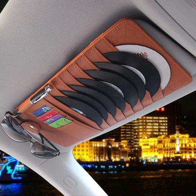Suitable for car CD holder sun visor storage bag, car CD bag, storage pouch, car card holder, and disc storage case (Multimediya və saxlama aksesuarları) - multifunctional-cd-holder-in-coffee-brown