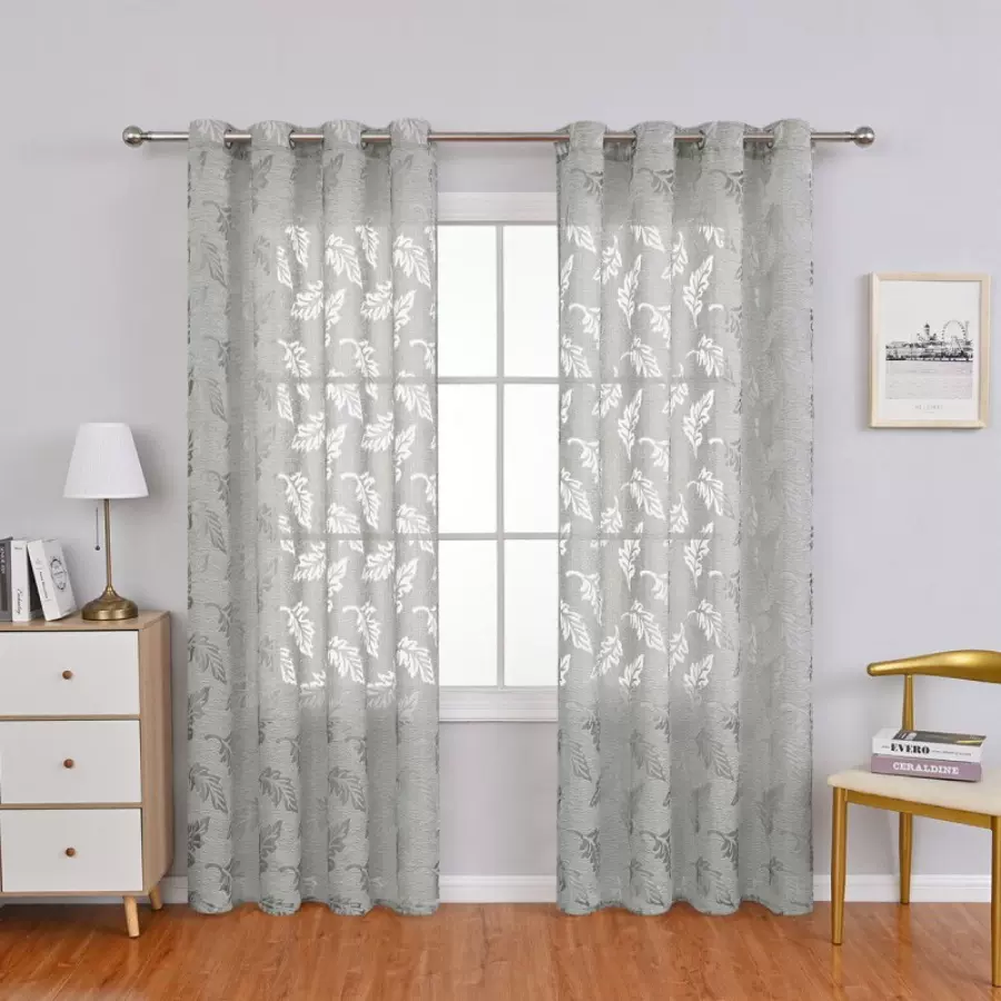 厂家直供现代简约透光叶子剪花窗纱成品纱帘客厅卧室窗纱装饰窗帘