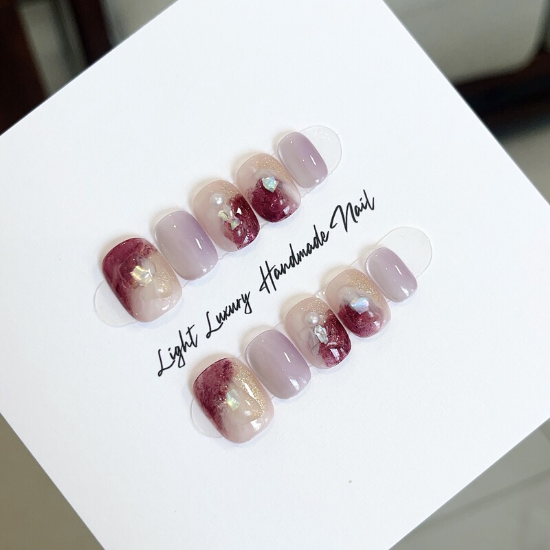 【An Yi】Raspberry Light Purple Gradient Cat Eye Therapy Handmade Wearable Nail Gradient High-End Nail Stickers