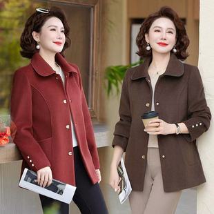Mom's Spring Woolen Outwear Women's New Style 50-Year-Old Middle-Aged and Elderly Women's Short Lapel Elegant Short Outwear