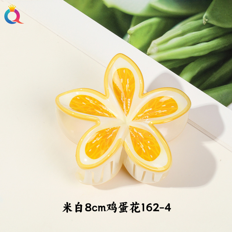 奇阅跨境时尚水果UV印抓夹创意鸡蛋花抓夹女紫荆花发饰鲨鱼夹批发|undefined