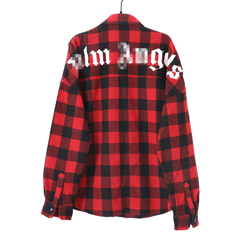 Cross-Border fashion brand Palm Angel back letter logo Plaid long sleeve shirt men and women couple loose shirt jacket Cross-Border fashion brand Palm Angel back letter logo Plaid long sleeve shirt men and women couple loose shirt jacket