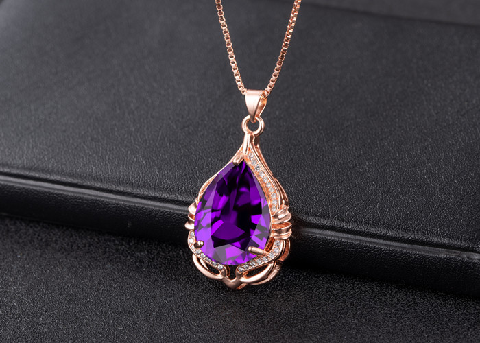 dropshaped amethyst pendant fashion diamond zircon purple diamond pendant necklacepicture3
