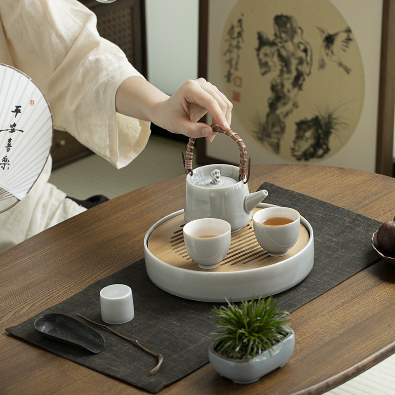Ice Gray Glaze Teapot Ceramic Simple Handle Pot Small Ash Household Kung Fu Tea Set Anti-Scalding Teapot Ice Gray Glaze Teapot Ceramic Simple Handle Pot Small Ash Household Kung Fu Tea Set Anti-Scalding Teapot