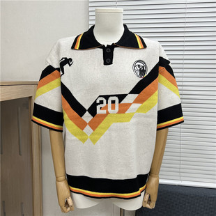 Source Factory High Version House Line Collision Eye of Truth Multi-Color Jacquard Polo Collar Sweater Cross-Border