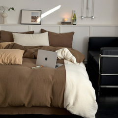 Cotton A Class Skin-Friendly Double Layer Bumpy Fabric 100 Count Cotton Bed Sheet Set Light Luxury High-End Four-Piece Bedding Set