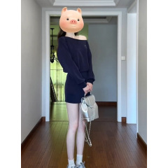 藏青色斜肩宽松包臀裙显瘦连衣裙女款秋季2025新款裙子高级感短裙