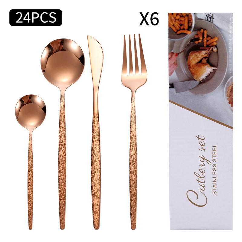 Amazon Cross-border acero inoxidable vajilla portuguesa juego de 24 piezas hotel bistec cuchillo tenedor cuchara caja de regalo
