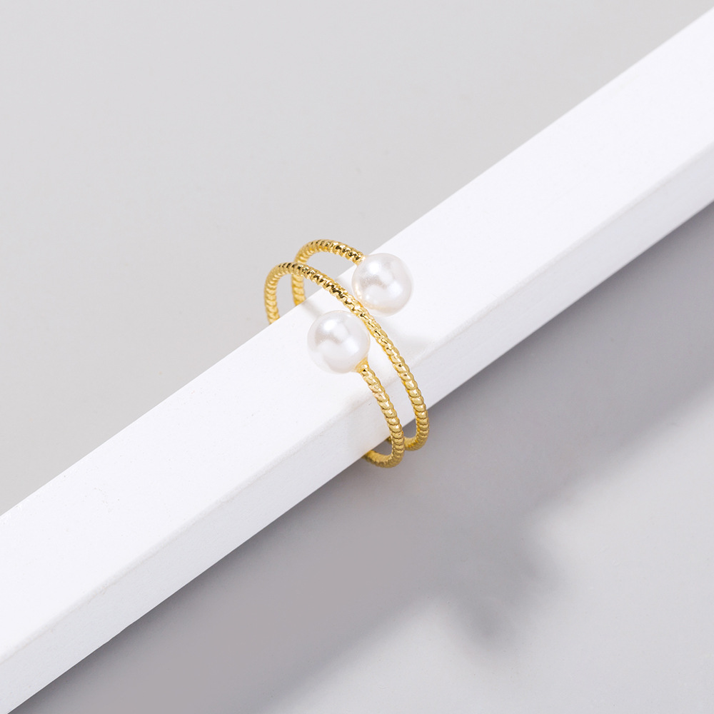 fashion pearl adjustable double bead winding multilayer ringpicture6