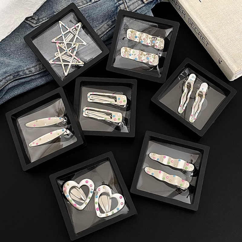 Punto de color goteo de aceite de plata clip de cabello de metal para mujeres nuevo clip lateral de goteo de agua clip de cabello de cabeza clip de cabello frente joyería clip de frangeo