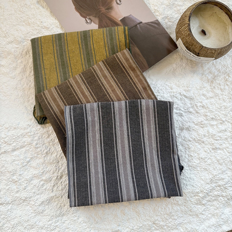 Bufanda de lino de algodón a rayas clásico retro simple japonés, bufanda de cuello informal, bufanda pequeña, diadema pequeña, diadema, mujer de doble uso