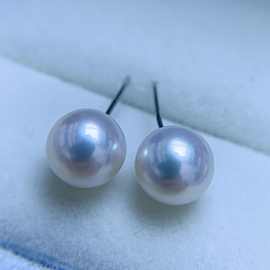 7-8mm正圆极光几乎无暇诸暨天然淡水珍珠耳钉高品质高光高亮百搭