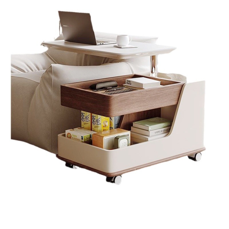 Salón de estar creativo pequeño hogar multifuncional carro lateral móvil mesa de té de madera maciza tabla de roca elevación estilo medieval