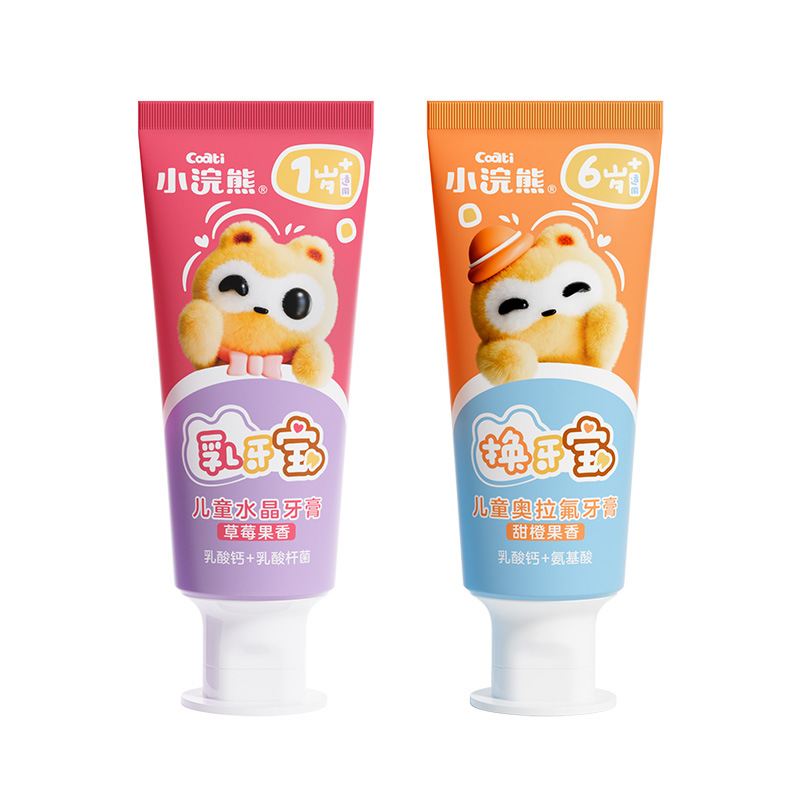 Wholesale Little Raccoon Children's Olafluor Toothpaste 70g Crystal Strawberry Orange Flavor for 3-12 Year Old Kids Brushing Their Teeth