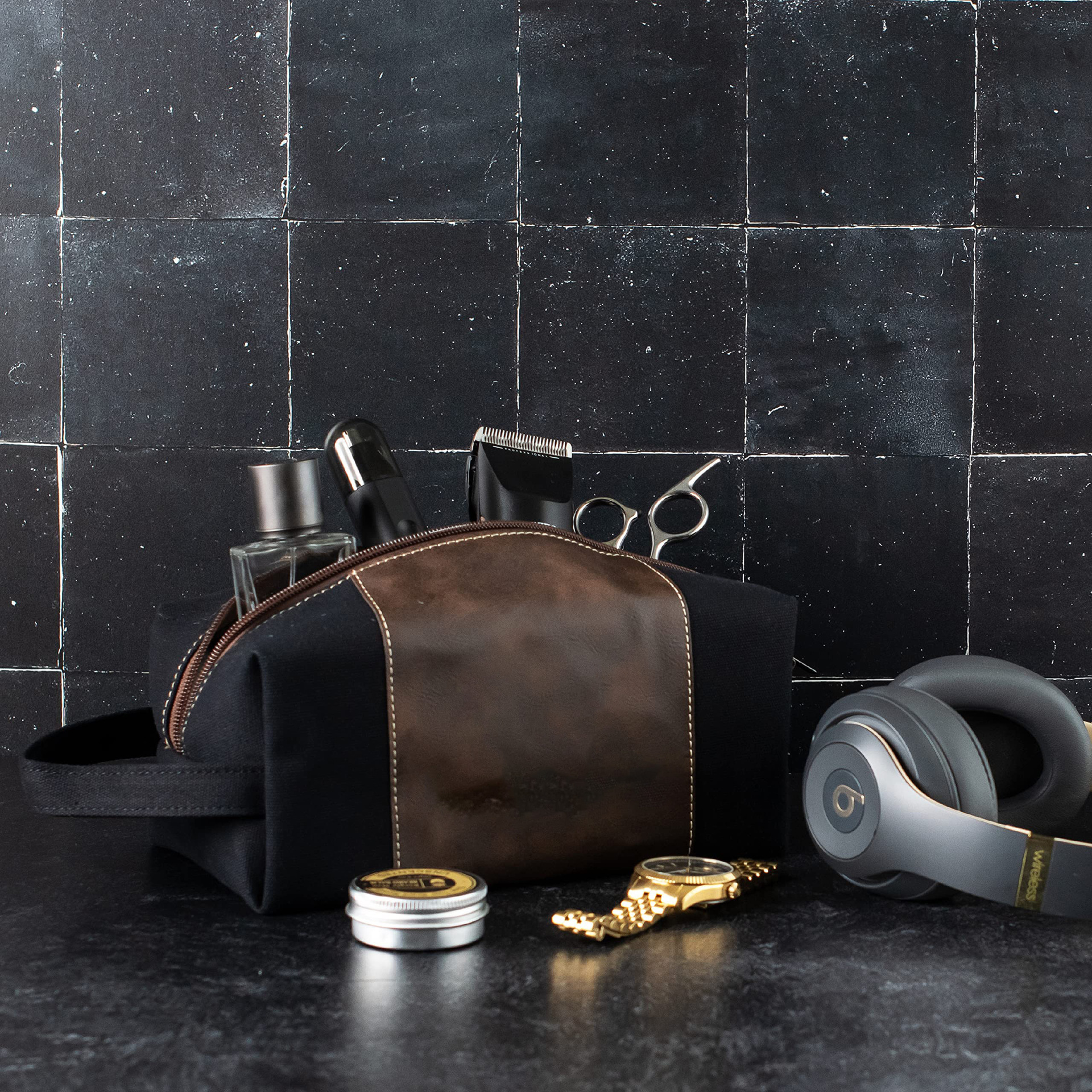 Bolsa de lavado transfronteriza para hombres nuevos bolsa de cosméticos portátil de gran capacidad bolsa de almacenamiento de cuero PU impermeable de lona vintage image 7
