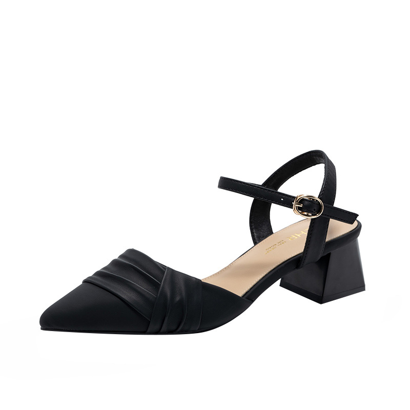 Sandal nữ mũi nhọn quai ngang phong cách Hàn Quốc — BL135 màu đen