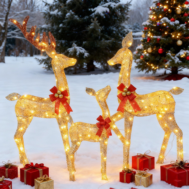 Cross-Border Christmas Deer Iron Art Ornaments Led Light-Emitting Reindeer Figurines Holiday Creative DIY Decoration Christmas Decorations