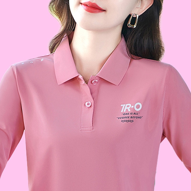 Women's long-sleeved printed T-shirt for spring and autumn, thin, fashionable, casual, loose, slimming, and with a turn-down collar, suitable for middle-aged mothers.