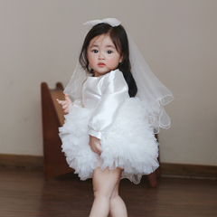 寶寶生日周歲禮服裙女童公主裙抓周衣服秋裝連衣裙婚紗花童蓬蓬裙