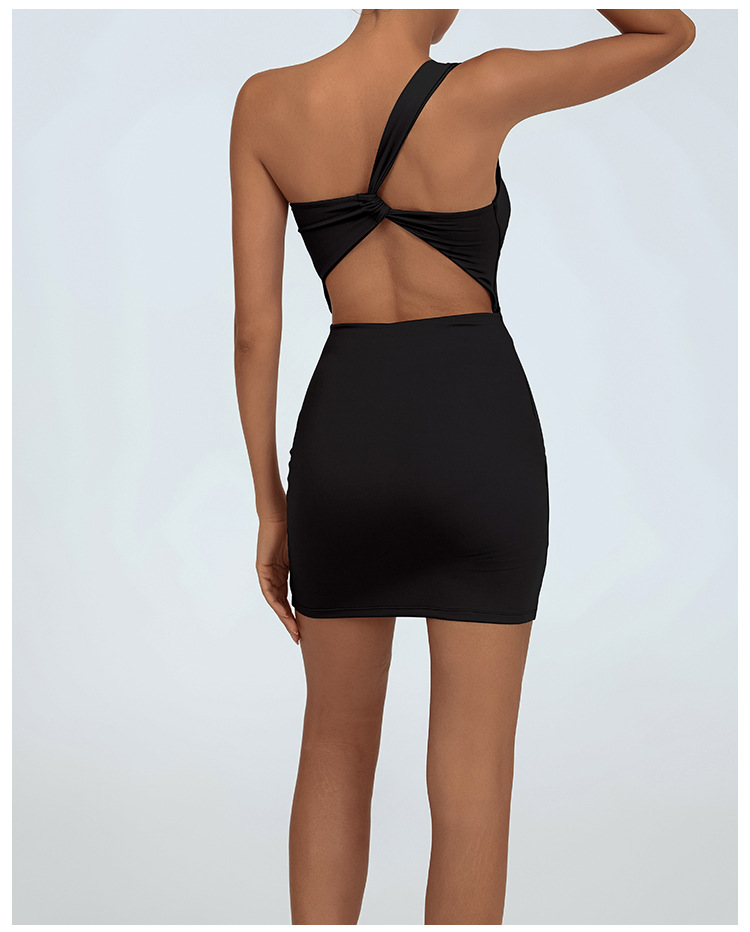 Vesta deportiva transfronteriza con almohadilla de pecho un solo hombro desnudo sensación de piel de yoga rápido seco acondicionamiento físico de belleza de espalda falda de tenis anti-luz