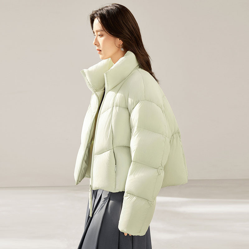 高端90白鸭绒泡芙羽绒服女短款2025冬新款时尚立领宽松保暖面包服|undefined
