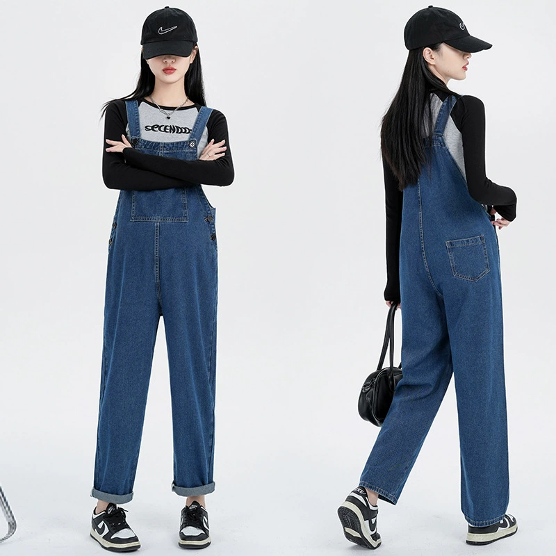 Осенняя Одежда для беременных, джинсовые штаны с бретельками для похудения, Модные свободные брюки больших размеров в Корейском стиле, брюки для беременных, уменьшающие возраст, брюки