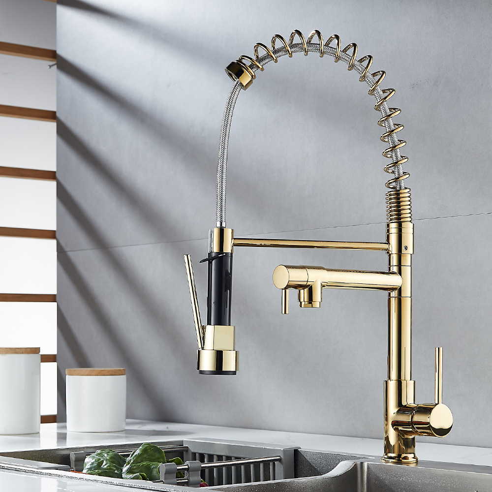 Grifos de cocina de primavera de doble función negros transfronterizos caliente y frío giratorios universales lavabo de verduras lavabo a prueba de salpicaduras