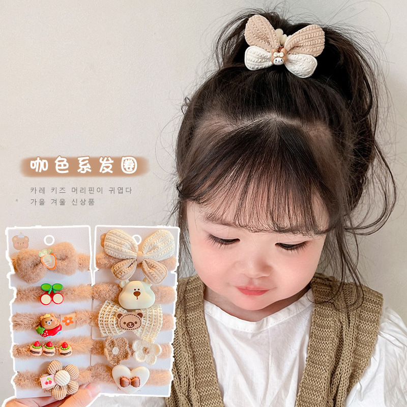 Los niños no lastiman el Pelo elástico banda de goma lindo bebé corbata accesorios para el cabello Niña de dibujos animados de peluche anillo de pelo tocado
