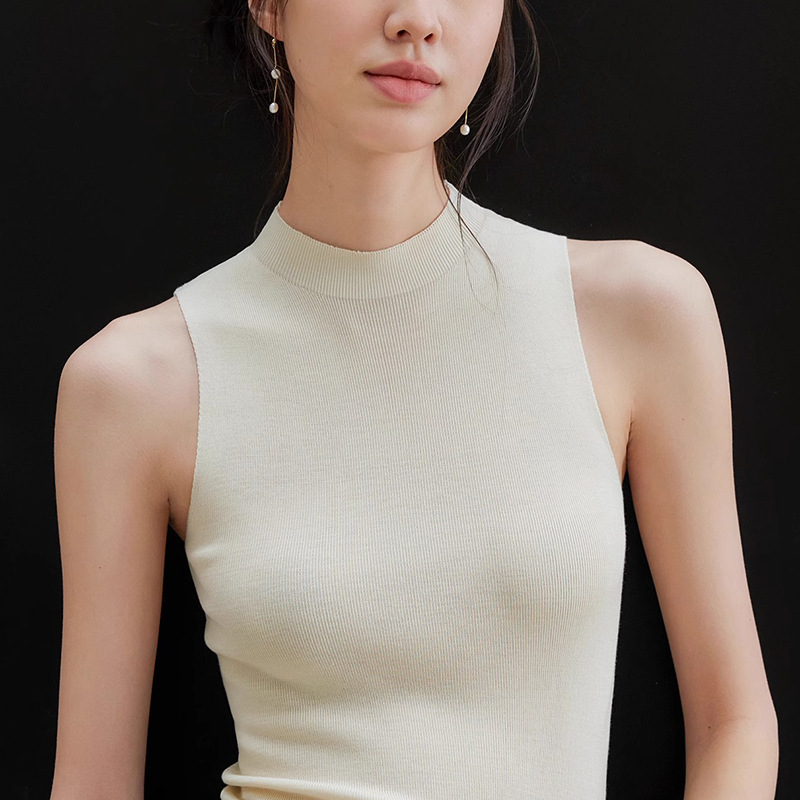 High-Quality Silk Acetate Shoulder Design Comfortable Slim-Fit Knitted Vest Base Shirt for Women