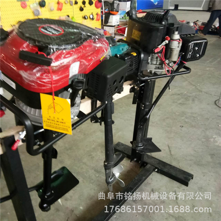 加厚牛筋塑料船船尾挂机 汽油四冲程挂浆机销售 隆鑫便携式螺旋桨